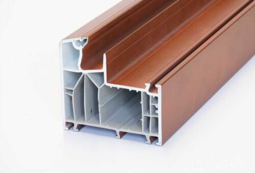 Plastic window profile with copper patina