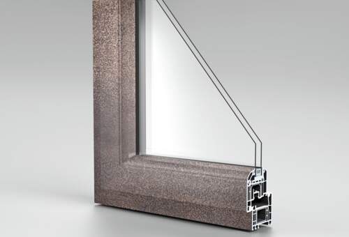 Kunstofffenster mit strukturierter Bronzeoberfläche patiniert